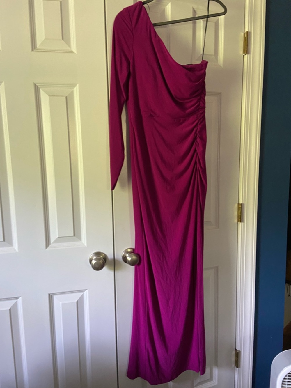 Night Way Collections One-Shoulder Maxi Dress in Fuchsia